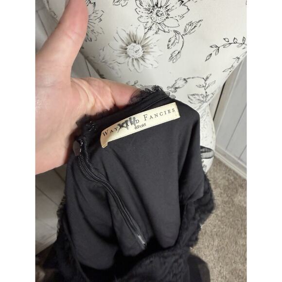 WAYWARD FANCIES eShakti Black V Neck Ruffle Mesh Tulle Dress Size Medium Whimsy - Picture 3 of 7